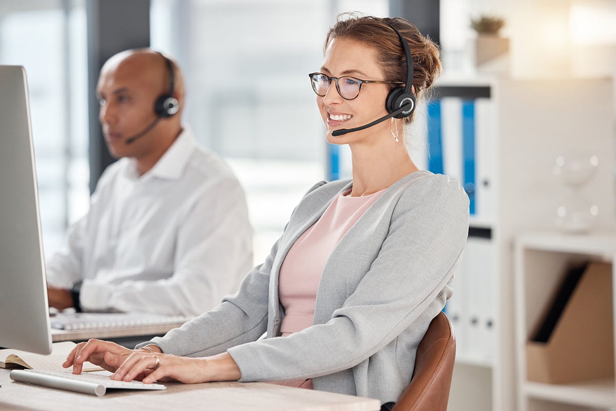 female contact center agent working