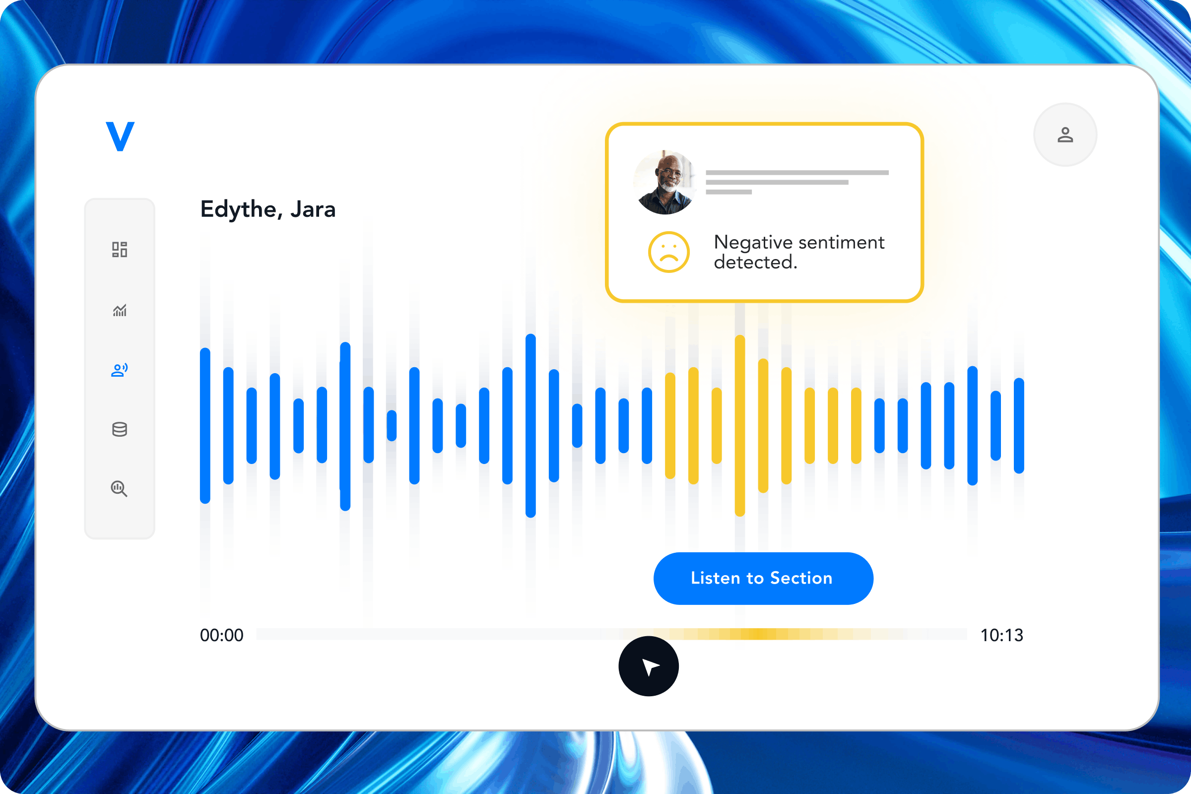 Sentiment analysis screen on Verint generative ai Speech Analytics software