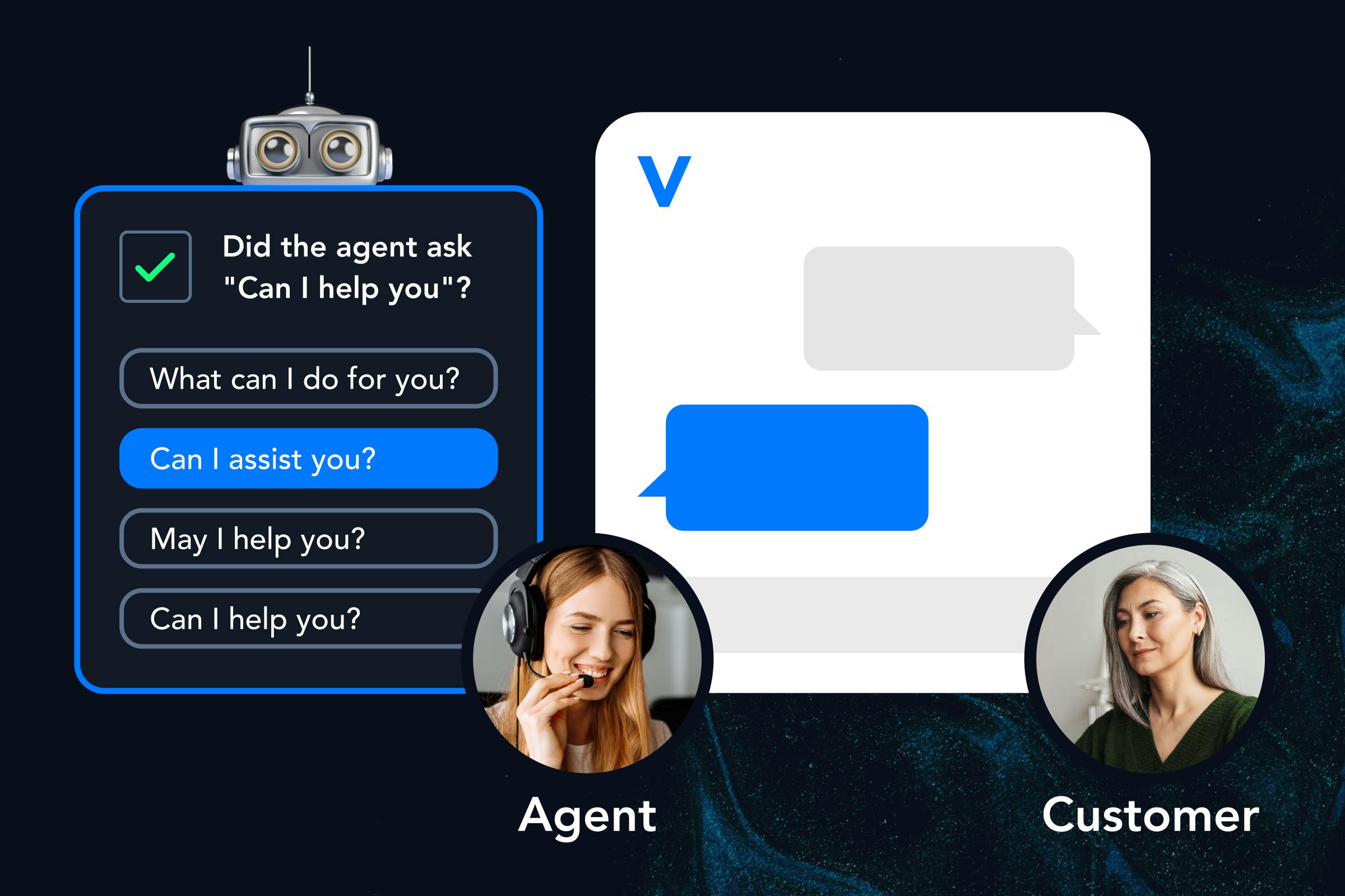 Verint Quality Bot unterstützt einen Call Center-Mitarbeitenden bei einer Kundeninteraktion