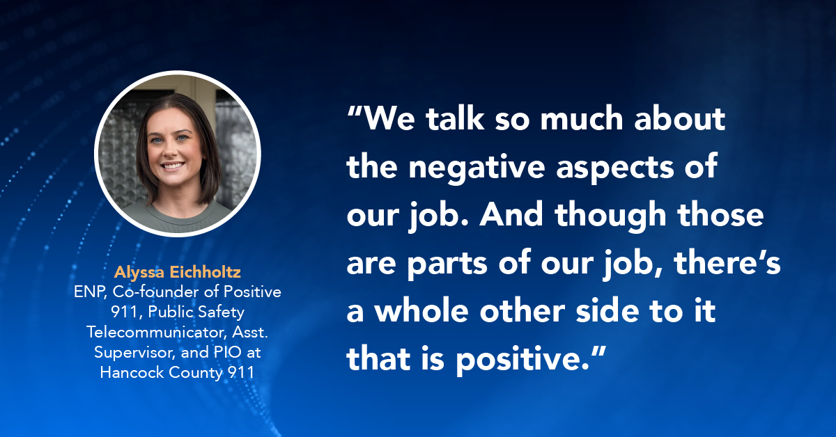 Quote box for Alyssa Eichholtz within Positive 911 blog on January 6, 2026, describing the need for more positive focus within the 911 industry. 
