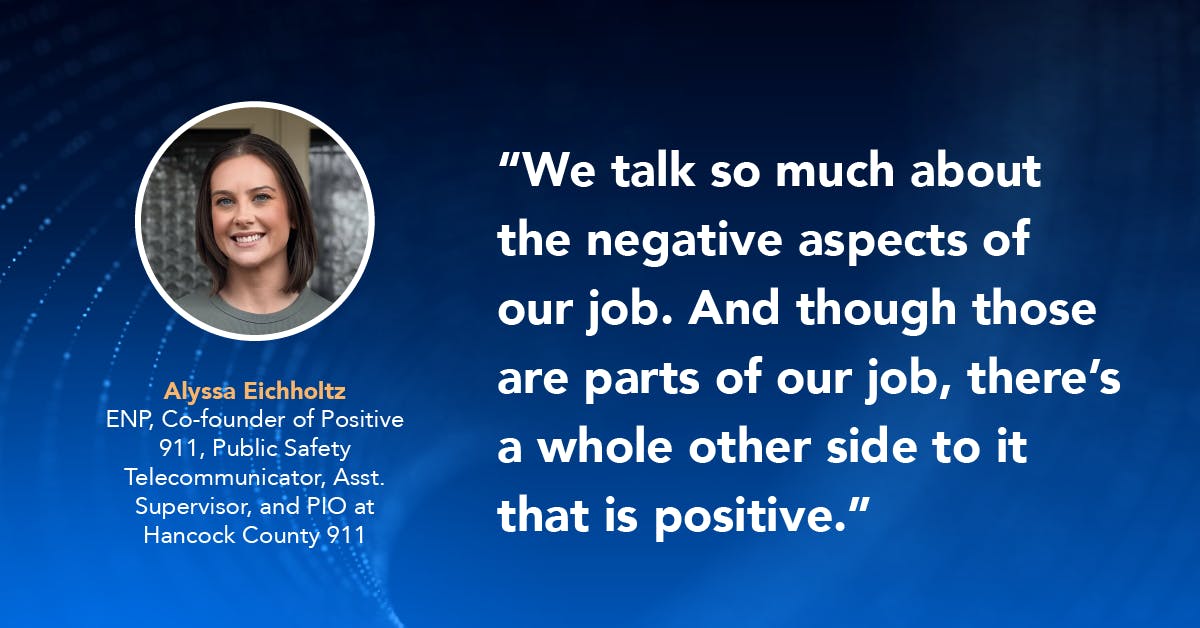Quote box for Alyssa Eichholtz within Positive 911 blog on January 6, 2026, describing the need for more positive focus within the 911 industry.