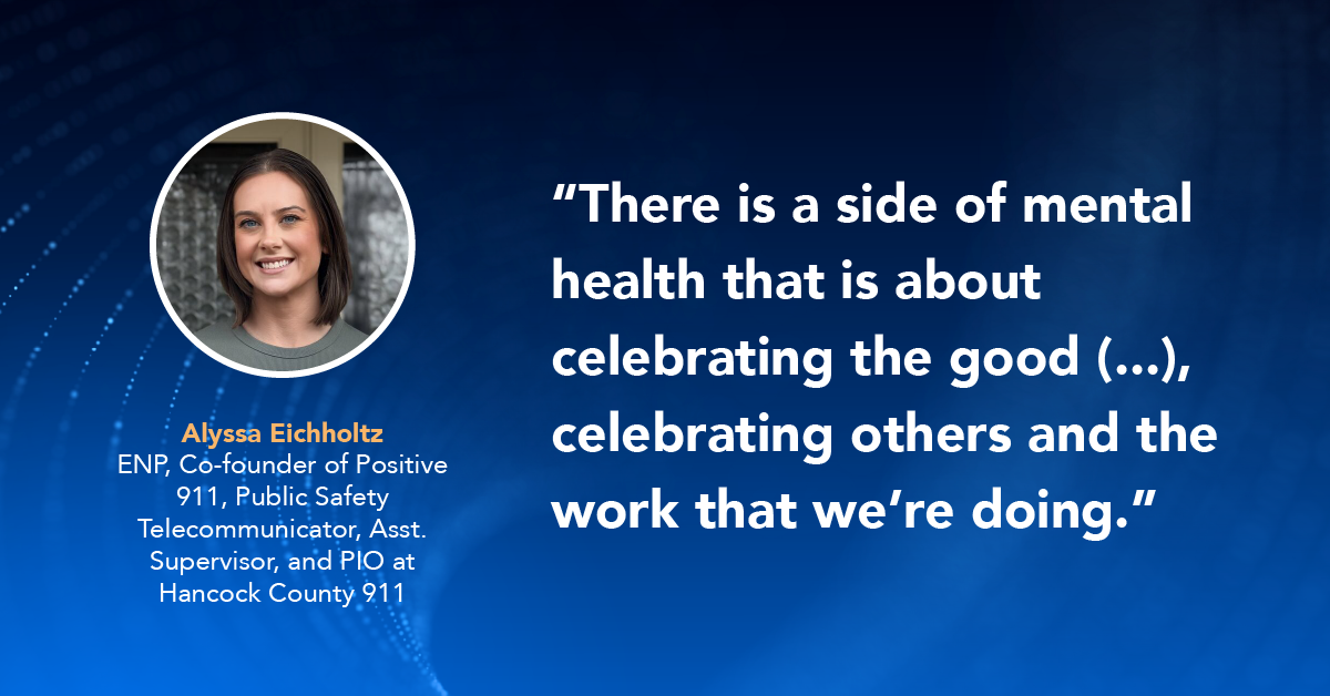 Second quote box for Alyssa Eichholtz within Positive 911 blog on January 6, 2026, describing the need to celebrate the work of 911 communicators. 