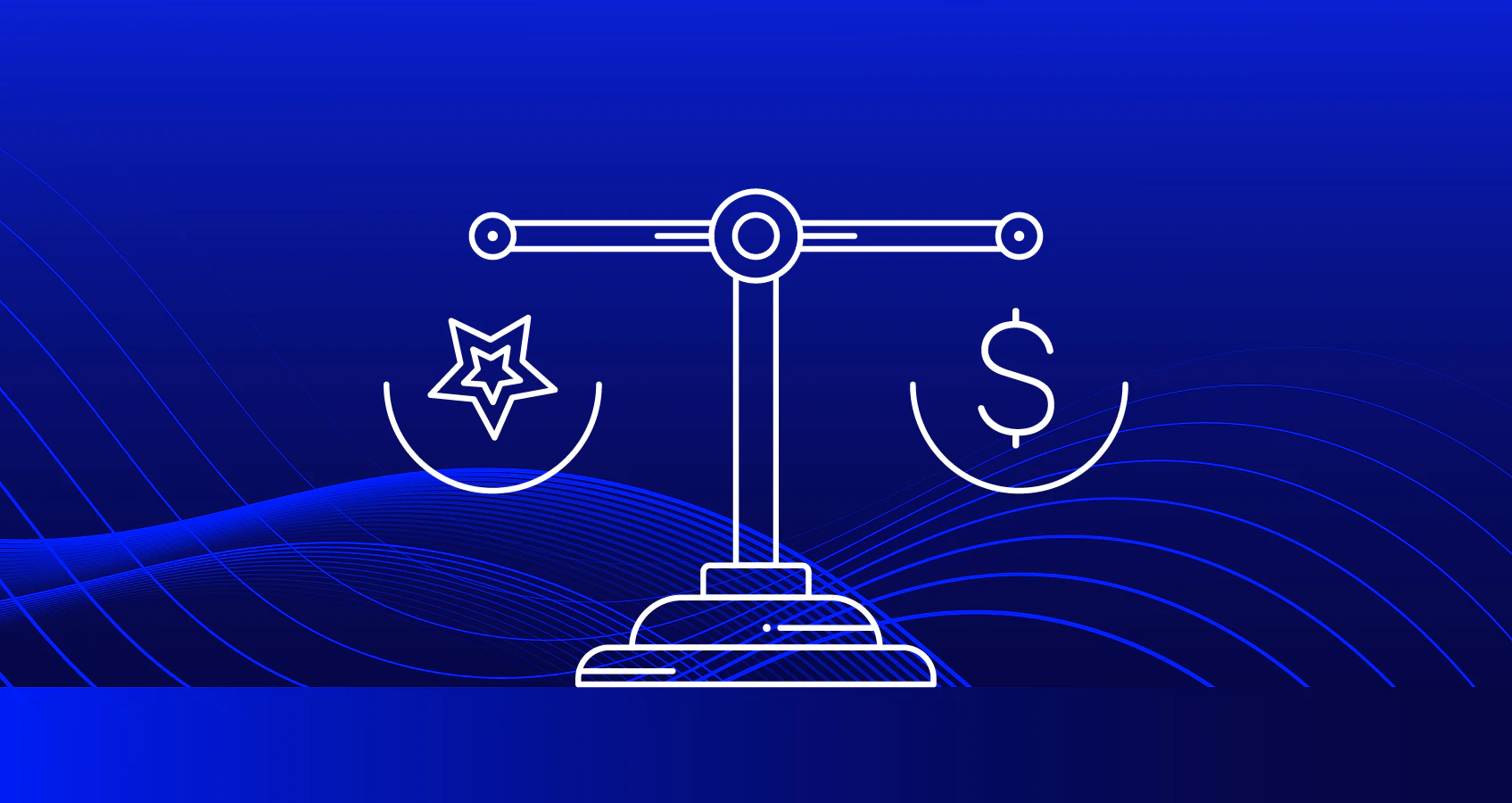 Scale image depicting balance between contact center service level and cost.