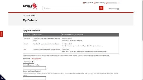 Upgrading Enfield Council account.