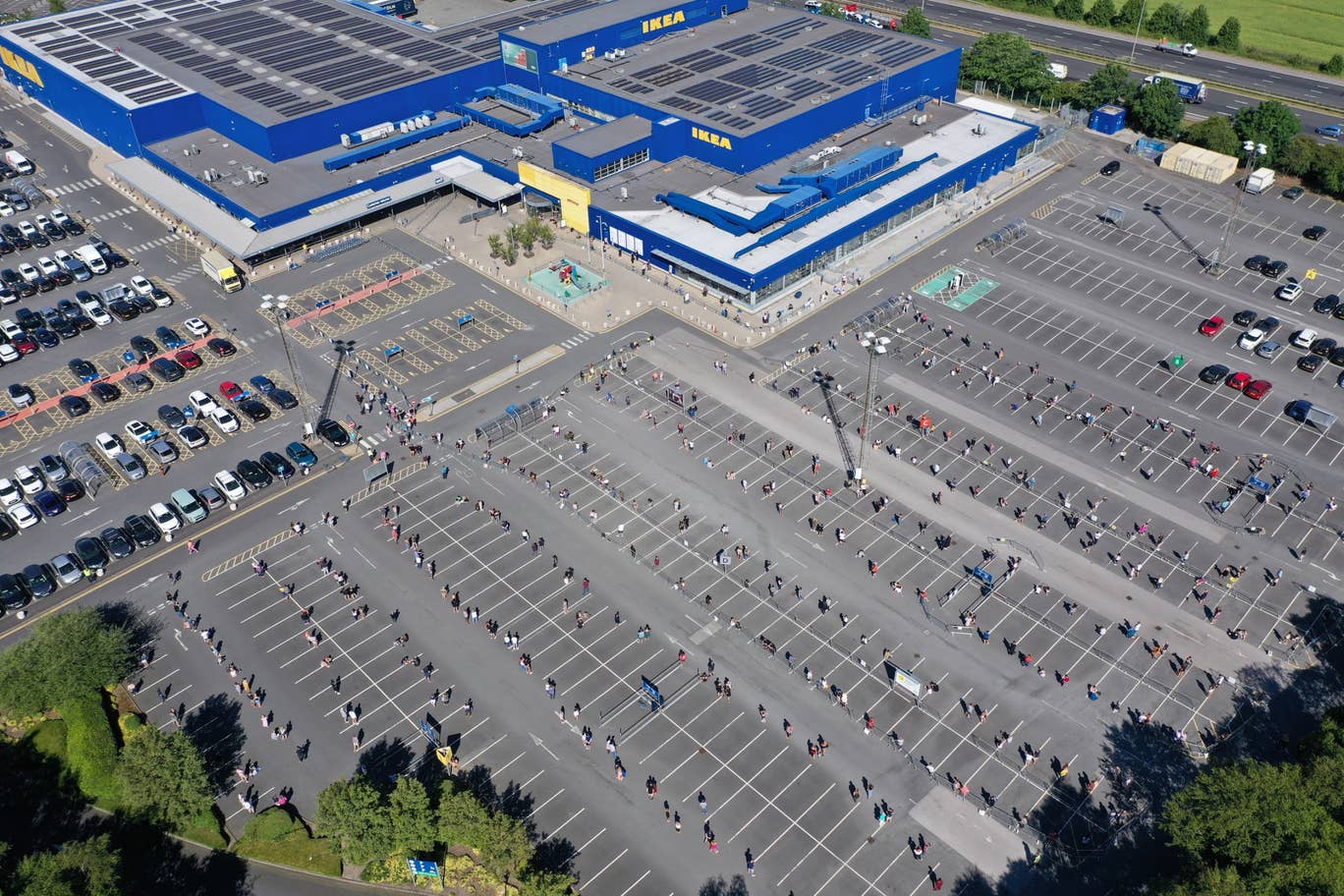 Overhead shot of Ikea store and parking lot