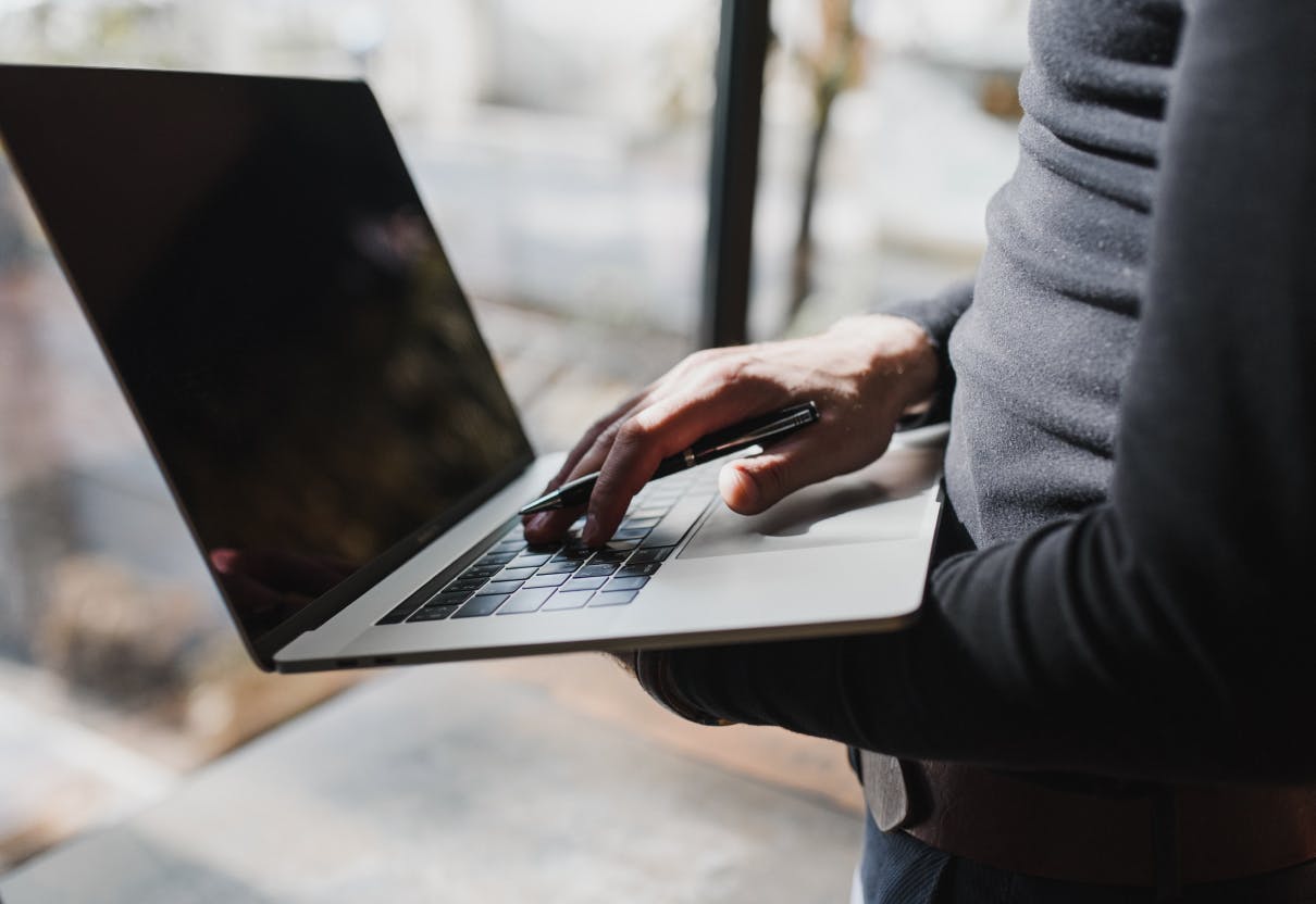 Close up of man on laptop