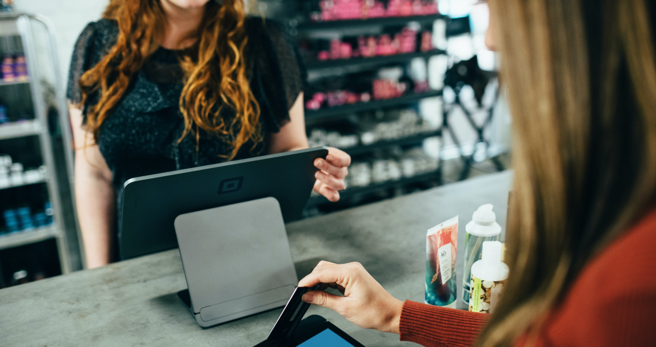 Shopper at Retail checkout counter