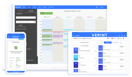 Verint's appointment scheduling platform on desktop, tablet and mobile.