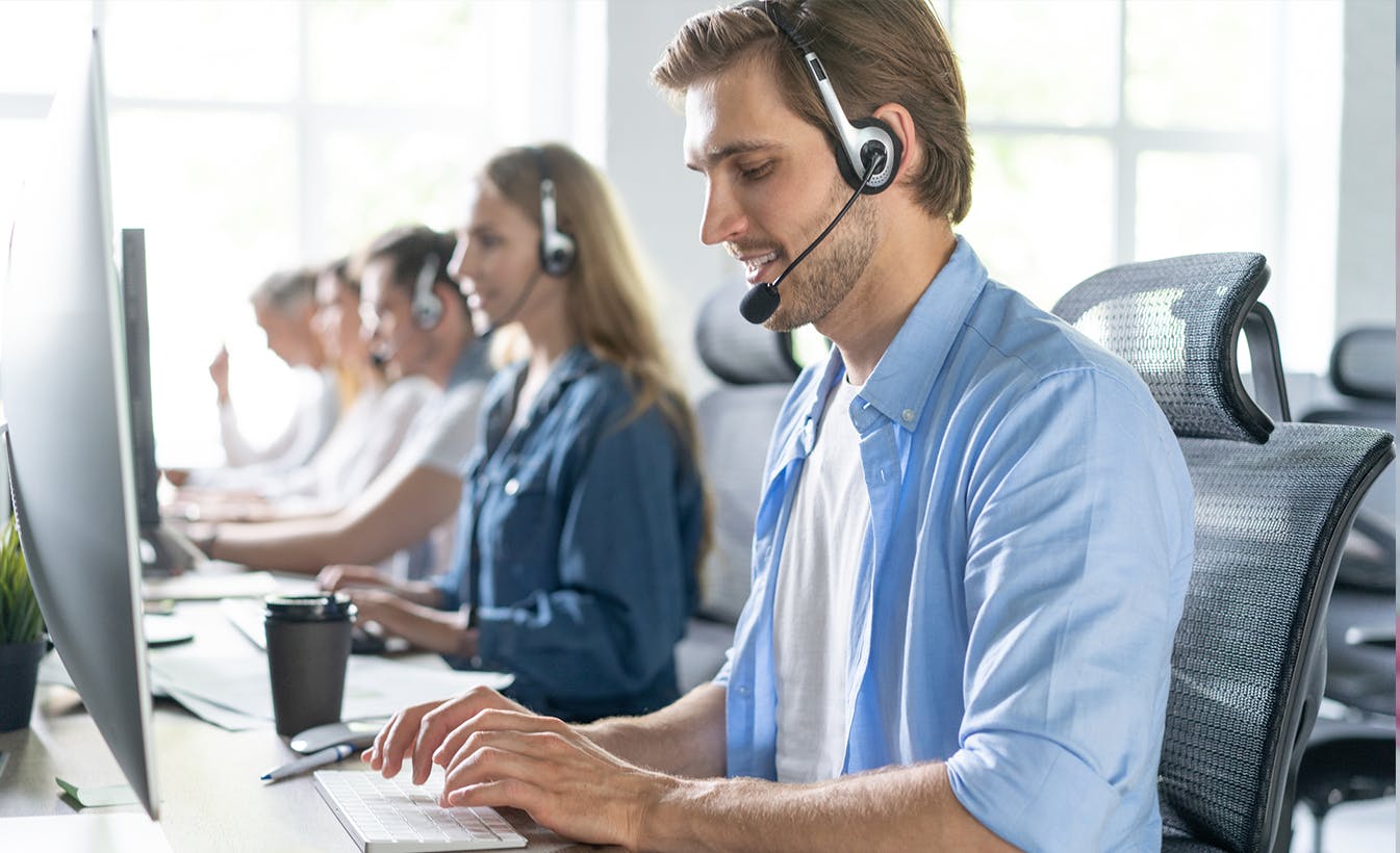 contact center agents on call wearing headset