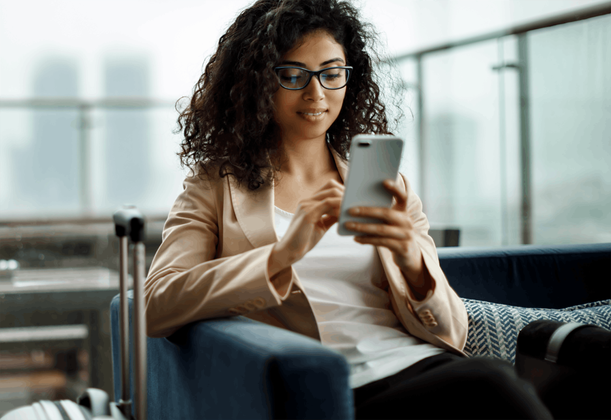 Woman at airport on phone