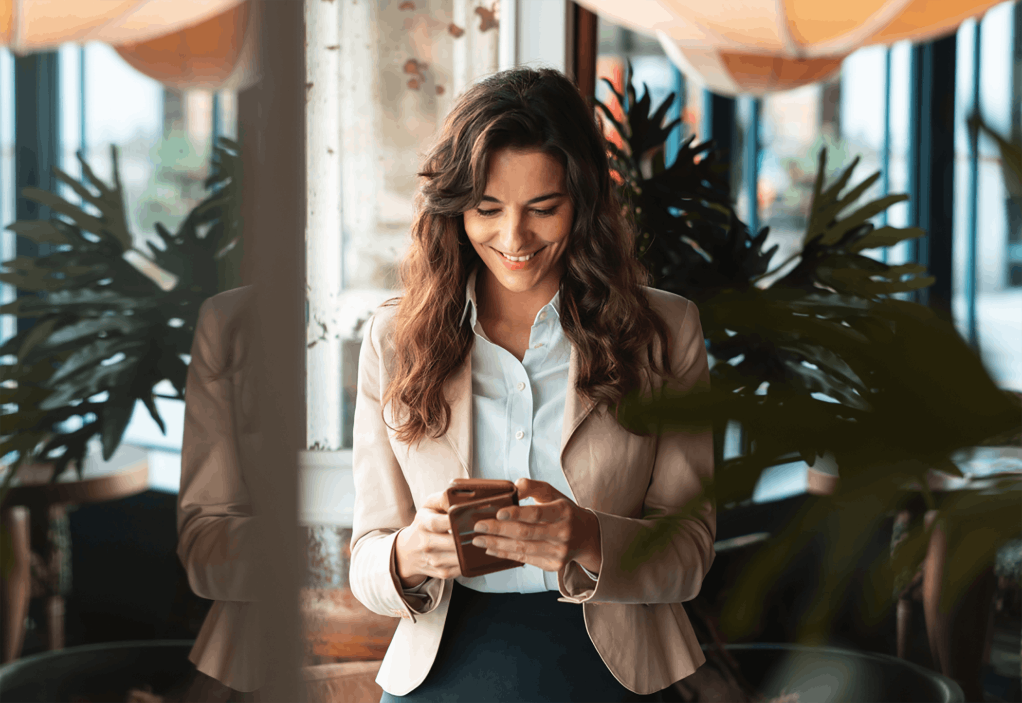 Woman working remote on phone