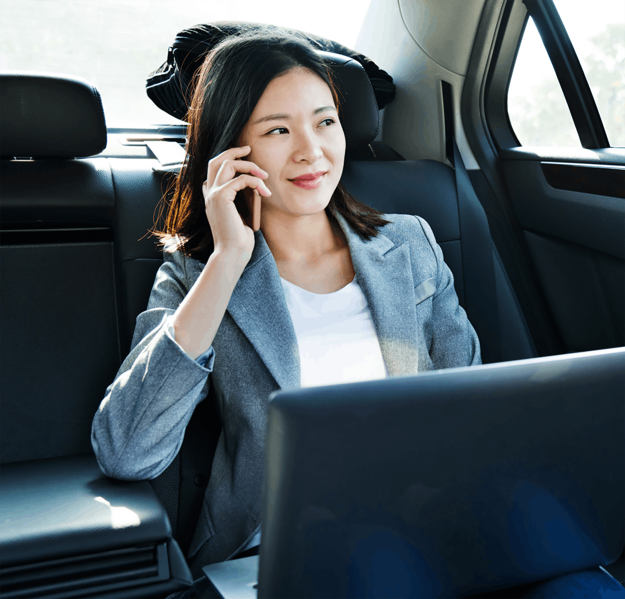 Woman talking on the phone traveling