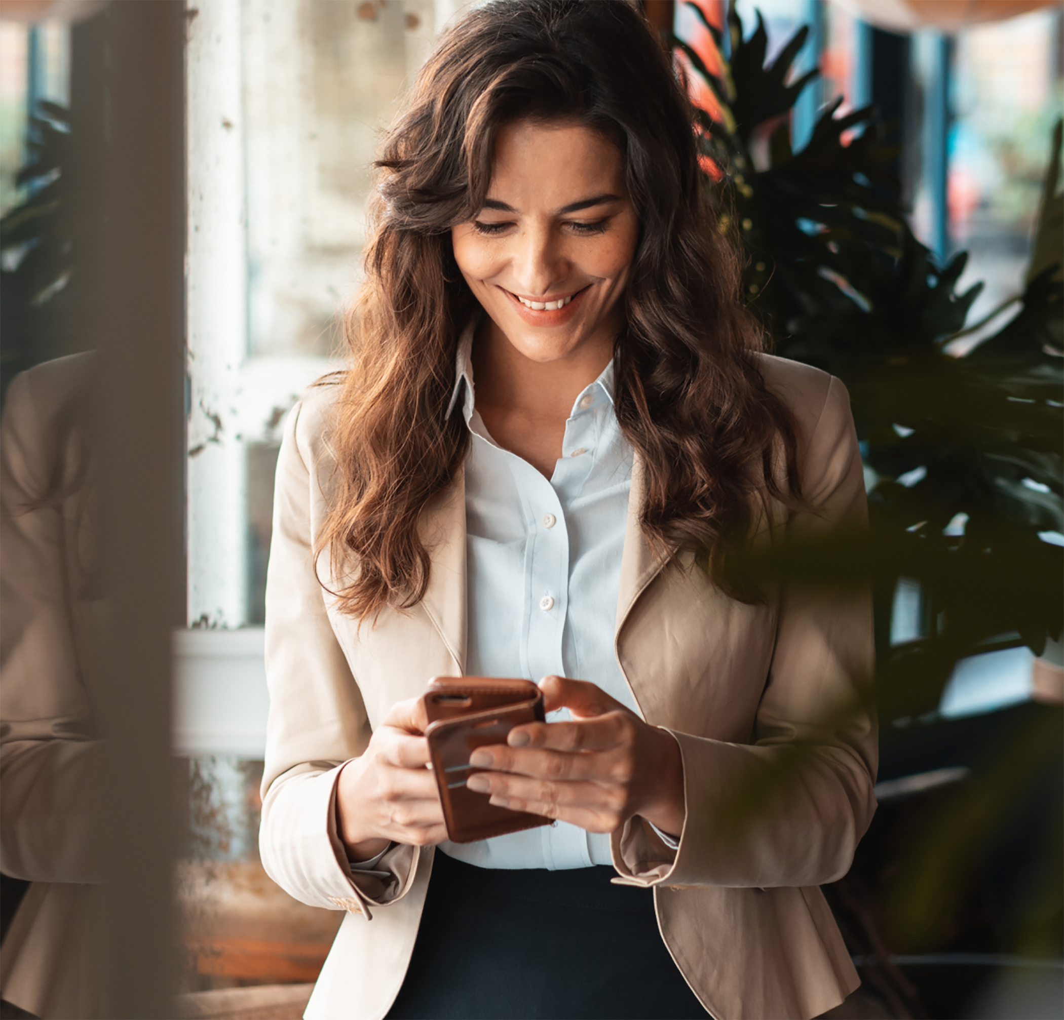 Woman working remote on phone